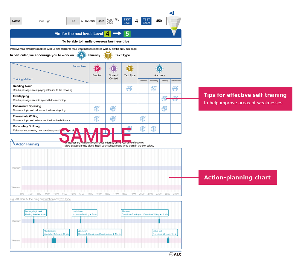 Tips for effective self-training（to help improve areas of weaknesses）. Action-planning chart