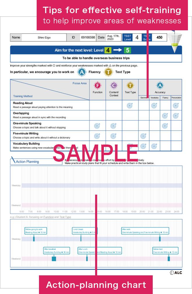 Tips for effective self-training（to help improve areas of weaknesses）. Action-planning chart